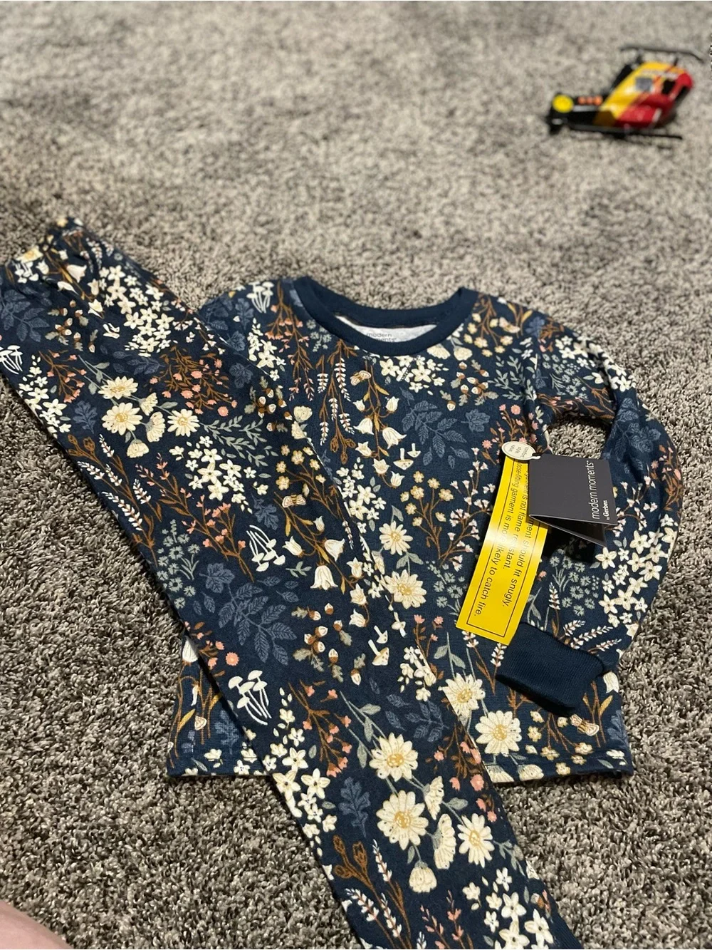 Girls' Navy Floral Long Sleeve Top and Leggings Pajama Set - Unbranded